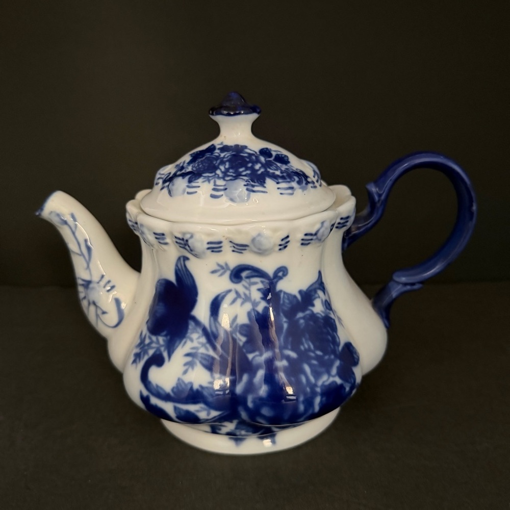 Blue & White Floral Ceramic Teapot